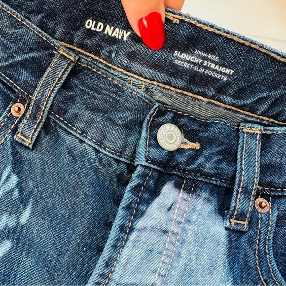 NEW OLD NAVY Blue Distressed High Waisted Button Fly Straight Leg Denim Jeans 8 - Picture 8 of 13